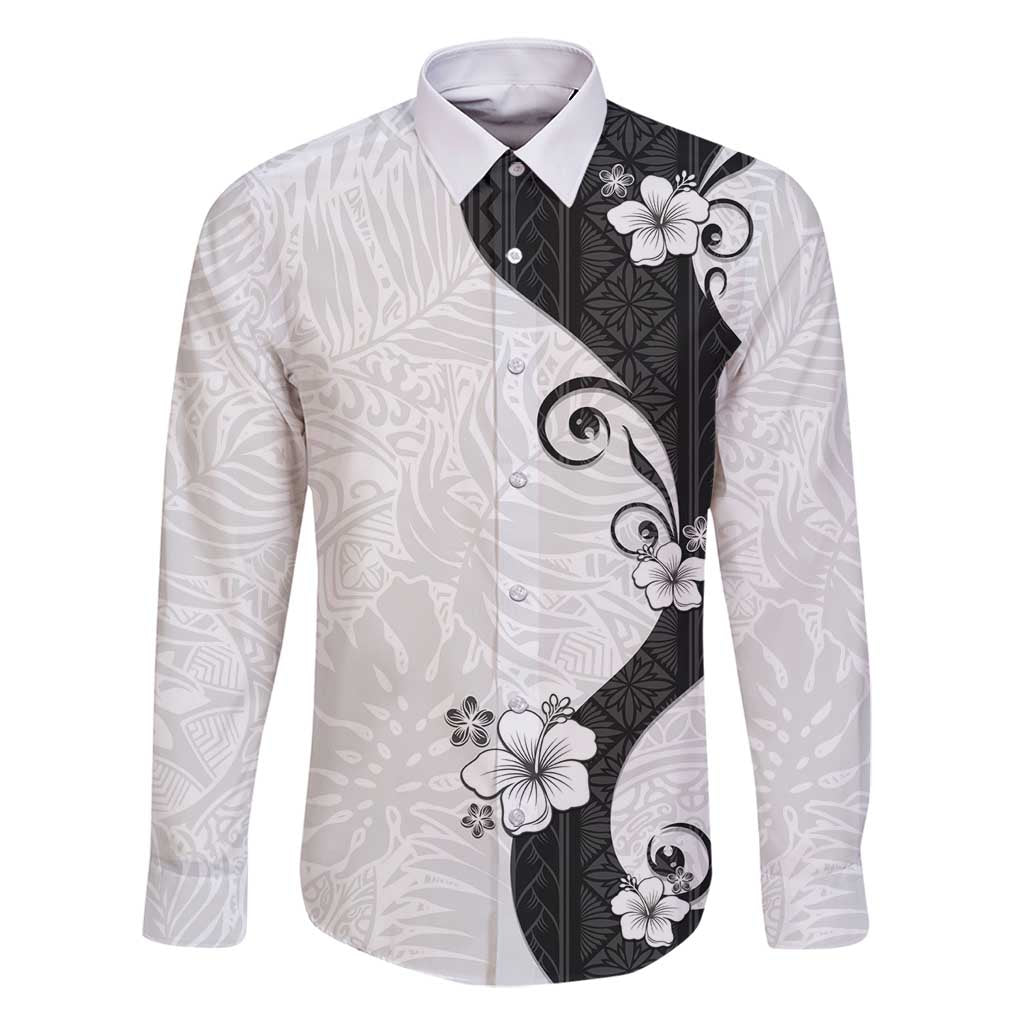 Polynesia Hibiscus Family Matching Off Shoulder Maxi Dress and Hawaiian Shirt White Curve Motif - Polynesian Pride