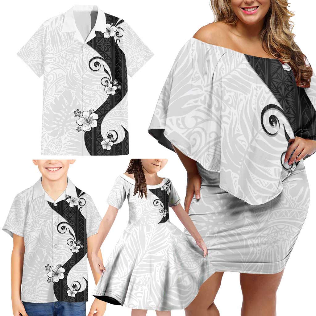 Polynesia Hibiscus Family Matching Off Shoulder Short Dress and Hawaiian Shirt White Curve Motif LT05 - Polynesian Pride