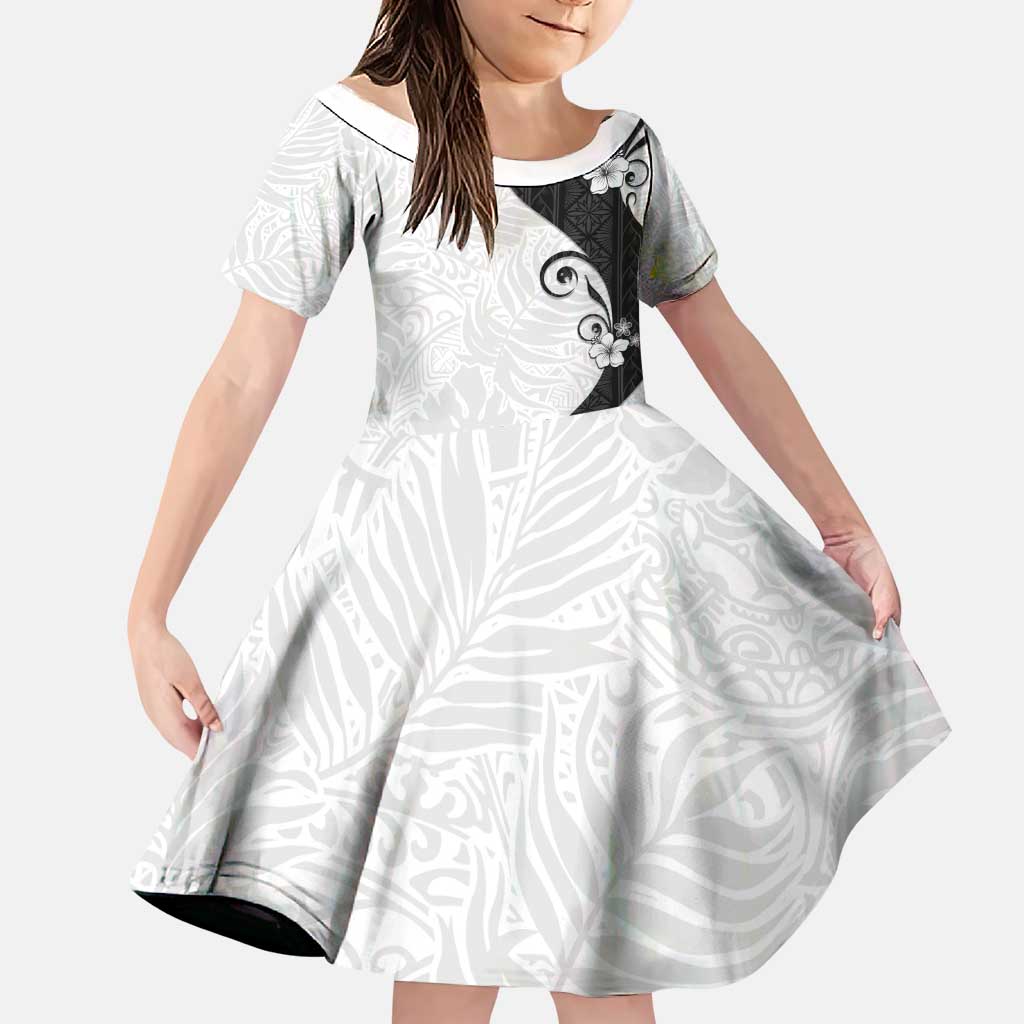 Polynesia Hibiscus Family Matching Puletasi and Hawaiian Shirt White Curve Motif - Polynesian Pride