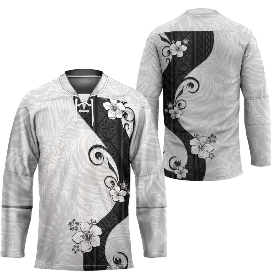 Polynesia Hibiscus Hockey Jersey White Curve Motif - Polynesian Pride