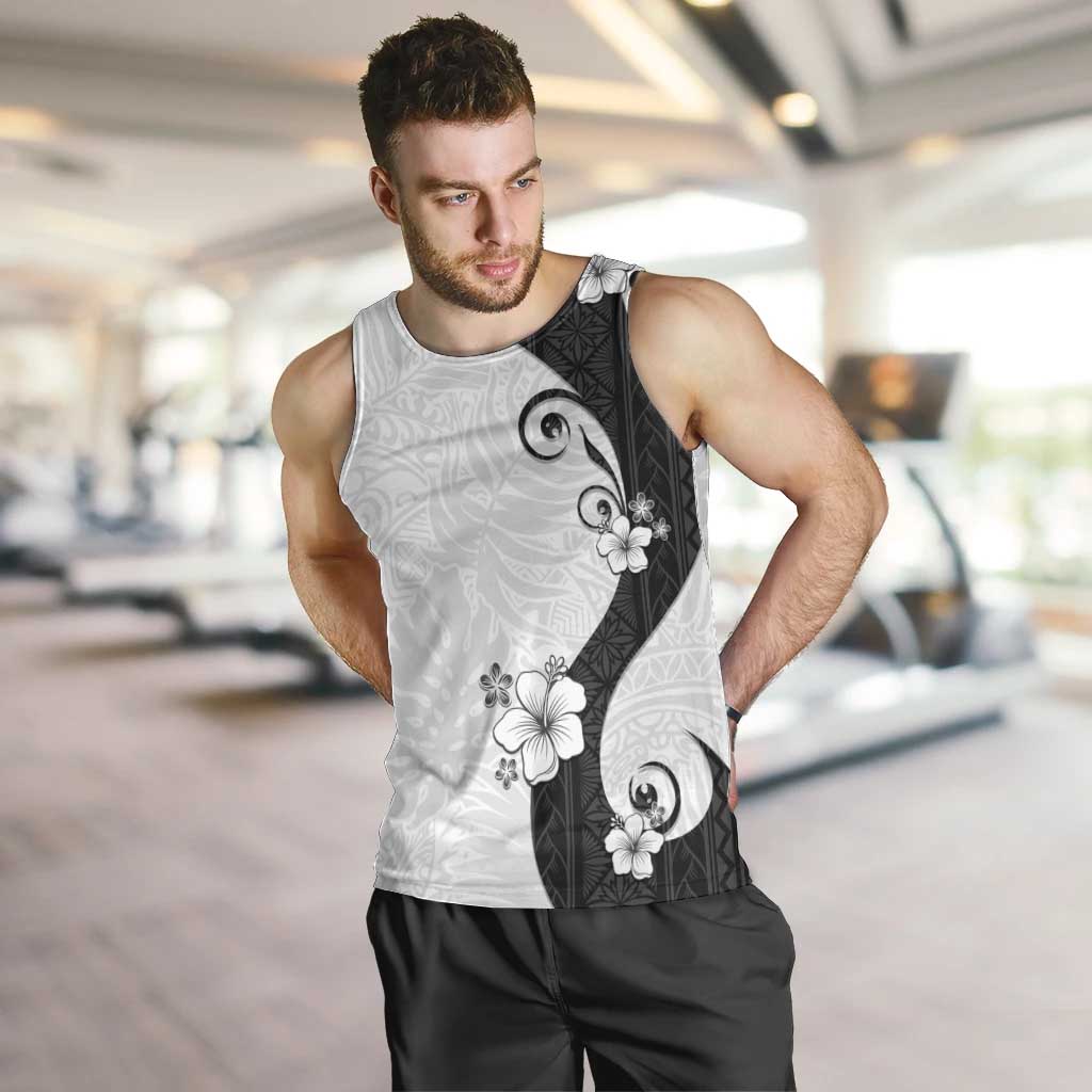 Polynesia Hibiscus Men Tank Top White Curve Motif - Polynesian Pride