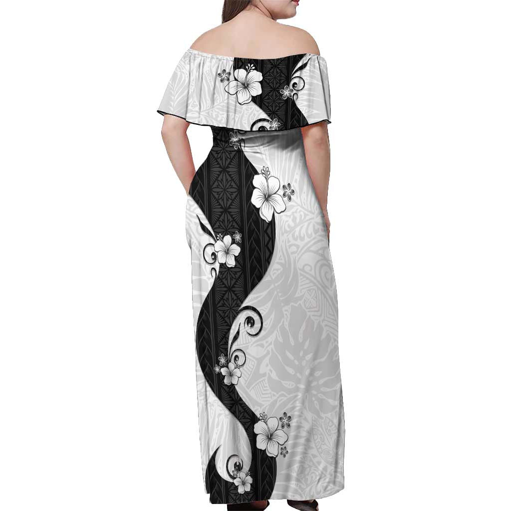 Polynesia Hibiscus Off Shoulder Maxi Dress White Curve Motif - Polynesian Pride