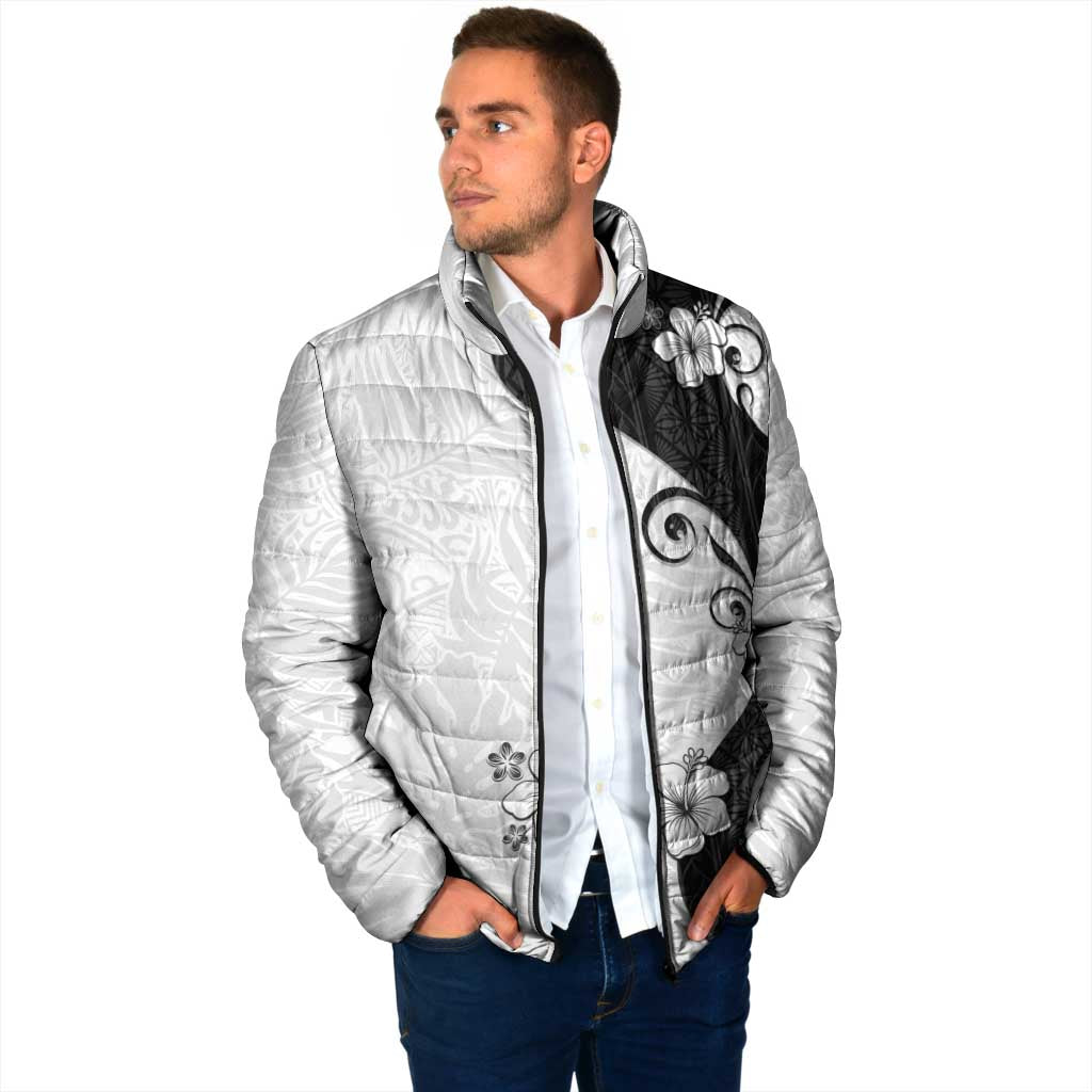 Polynesia Hibiscus Padded Jacket White Curve Motif - Polynesian Pride