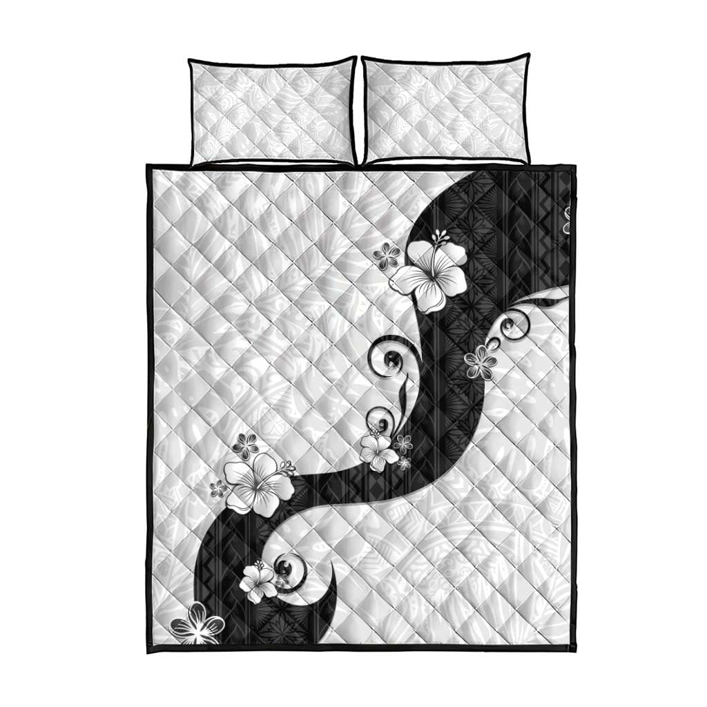Polynesia Hibiscus Quilt Bed Set White Curve Motif - Polynesian Pride