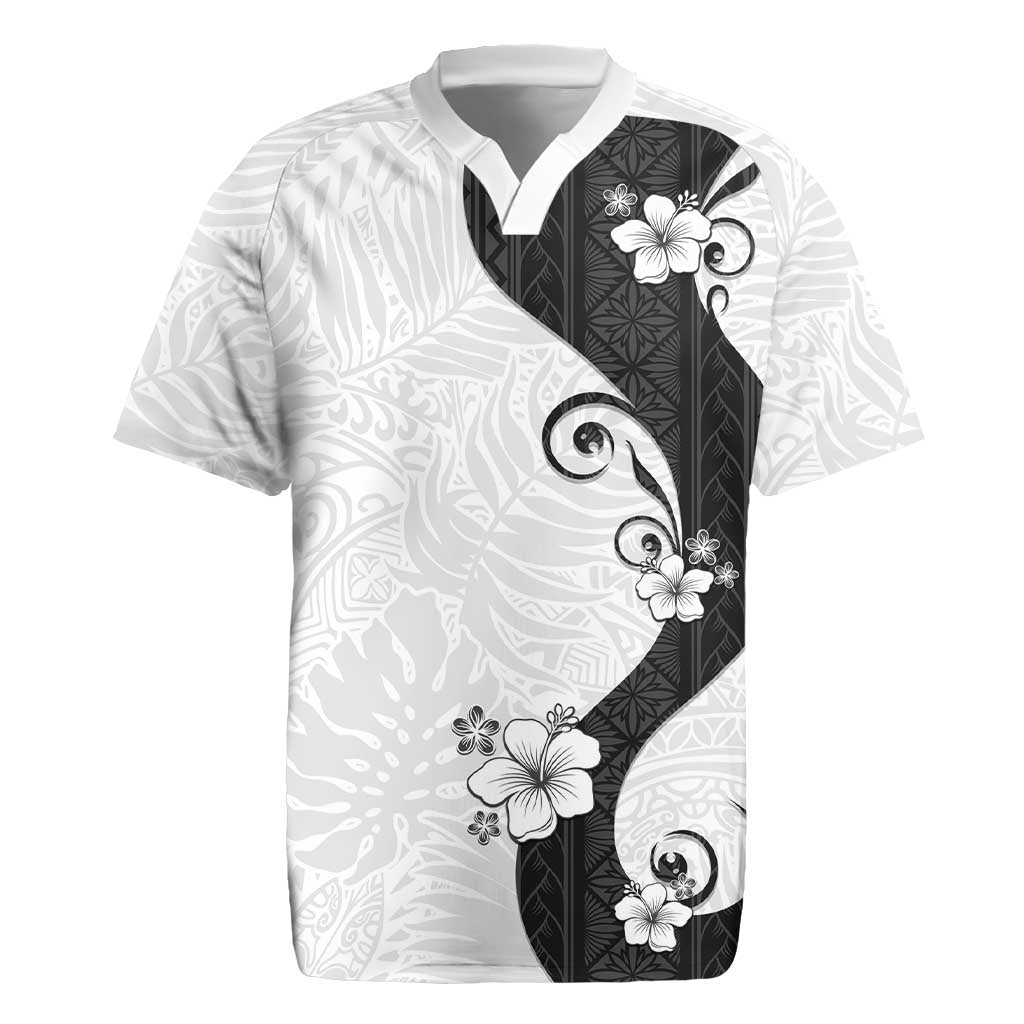 Polynesia Hibiscus Rugby Jersey White Curve Motif LT05 White - Polynesian Pride