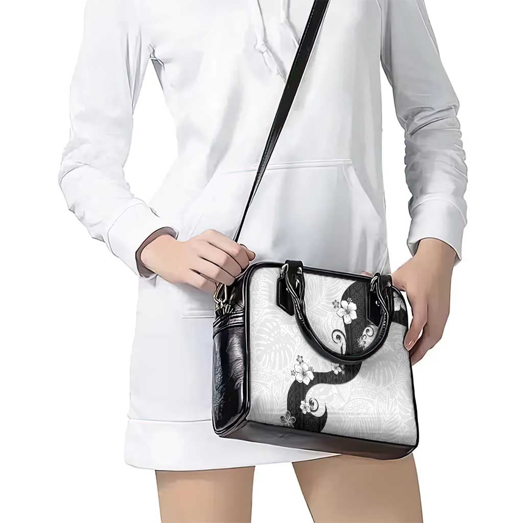 Polynesia Hibiscus Shoulder Handbag White Curve Motif - Polynesian Pride