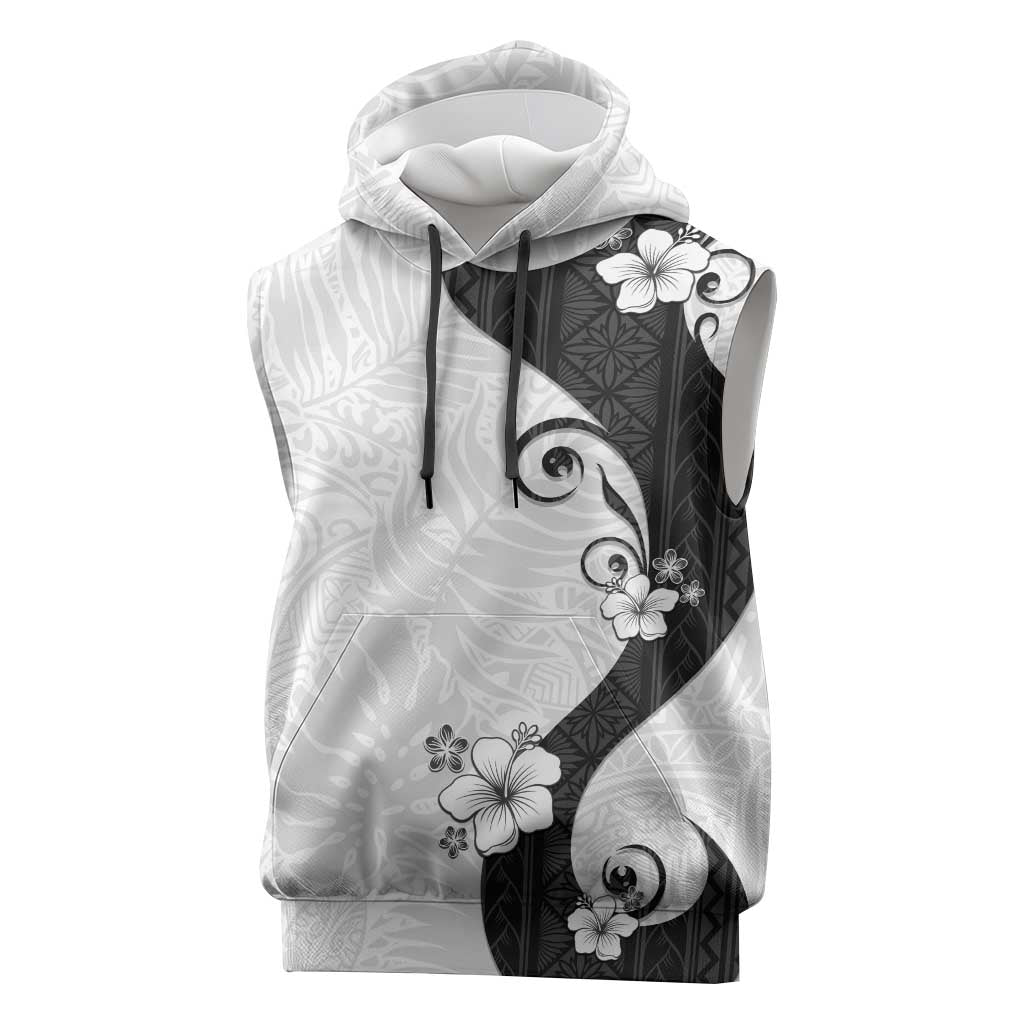 Polynesia Hibiscus Sleeveless Hoodie White Curve Motif - Polynesian Pride