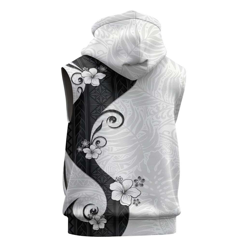 Polynesia Hibiscus Sleeveless Hoodie White Curve Motif - Polynesian Pride