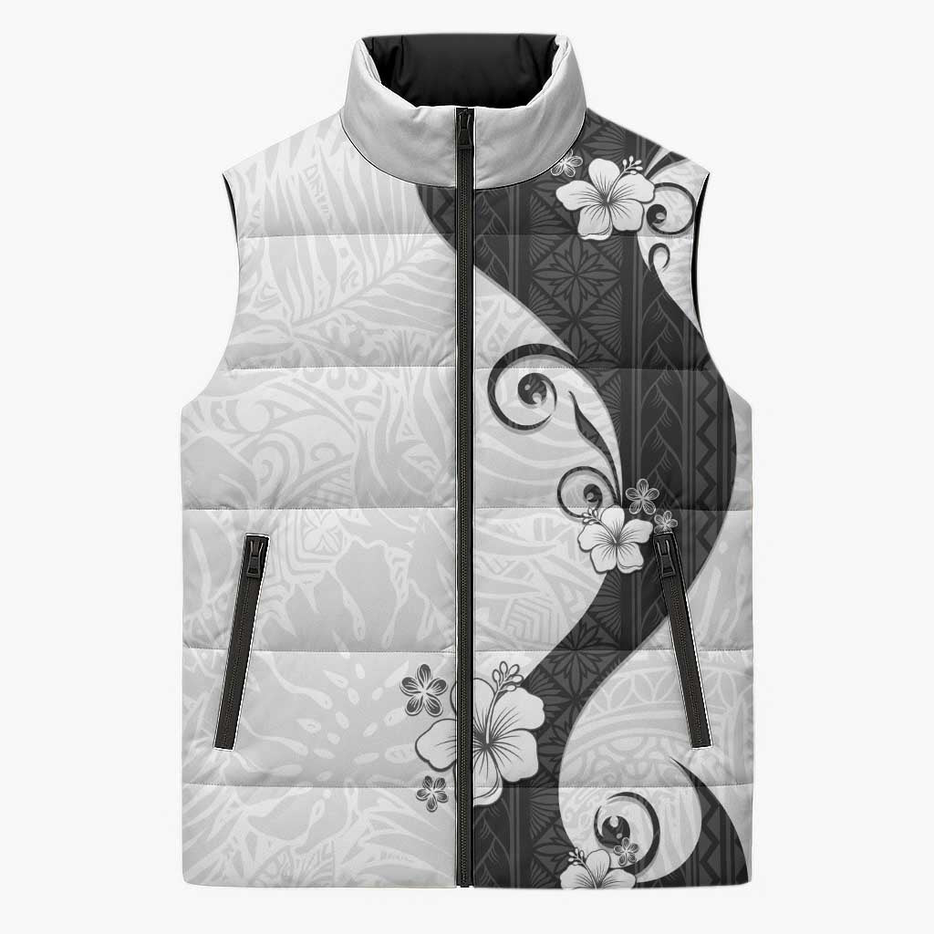 Polynesia Hibiscus Sleeveless Puffer Jacket White Curve Motif - Polynesian Pride