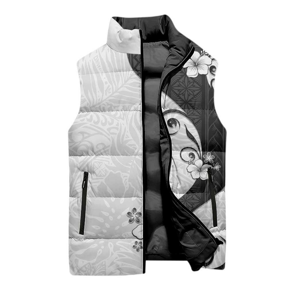 Polynesia Hibiscus Sleeveless Puffer Jacket White Curve Motif - Polynesian Pride