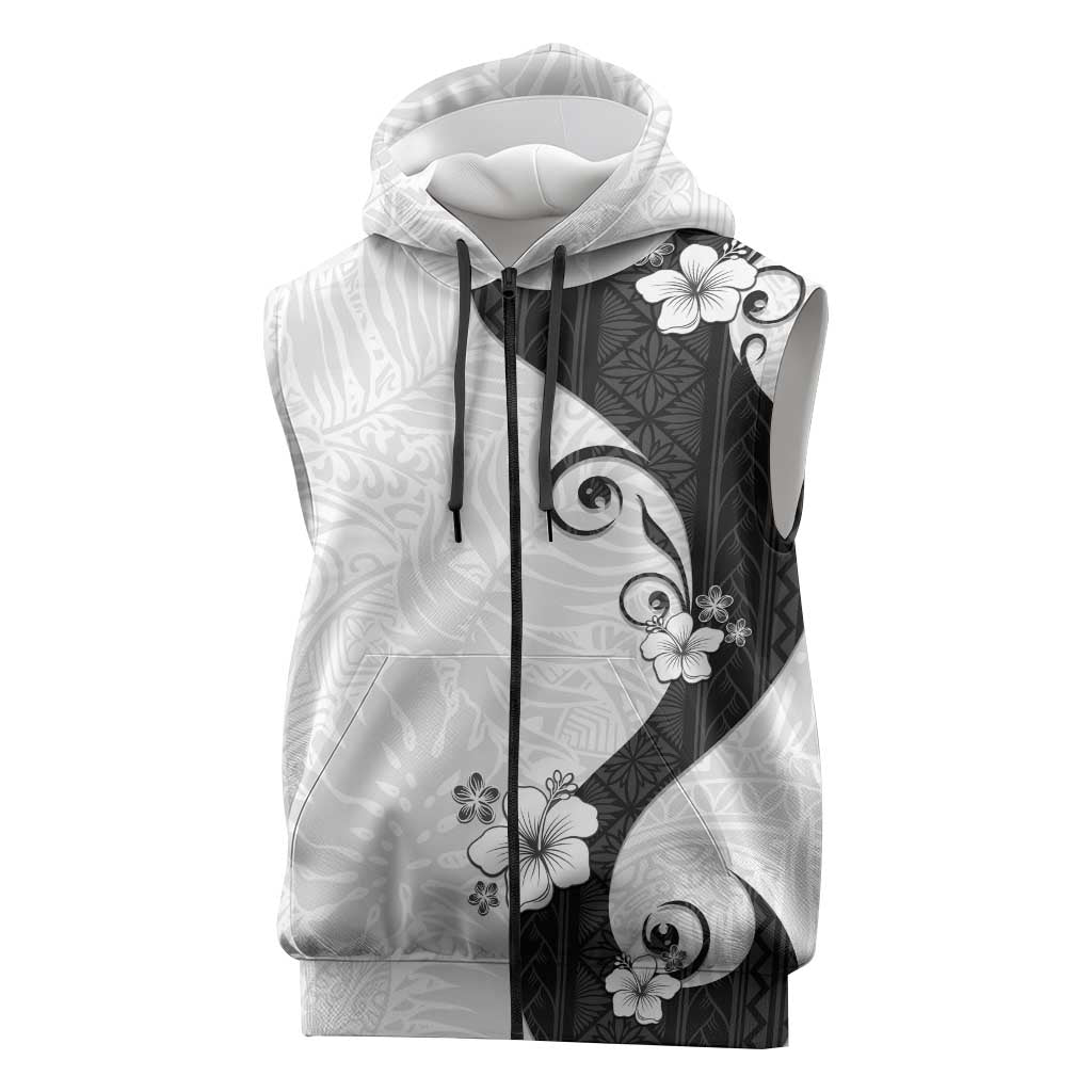 Polynesia Hibiscus Sleeveless Zip Hoodie White Curve Motif - Polynesian Pride