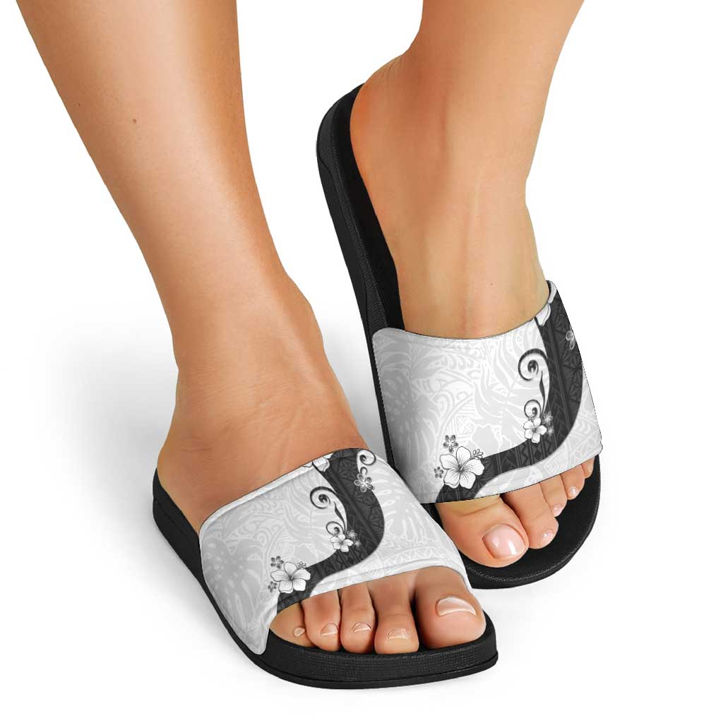 Polynesia Hibiscus Slide Sandals White Curve Motif - Polynesian Pride