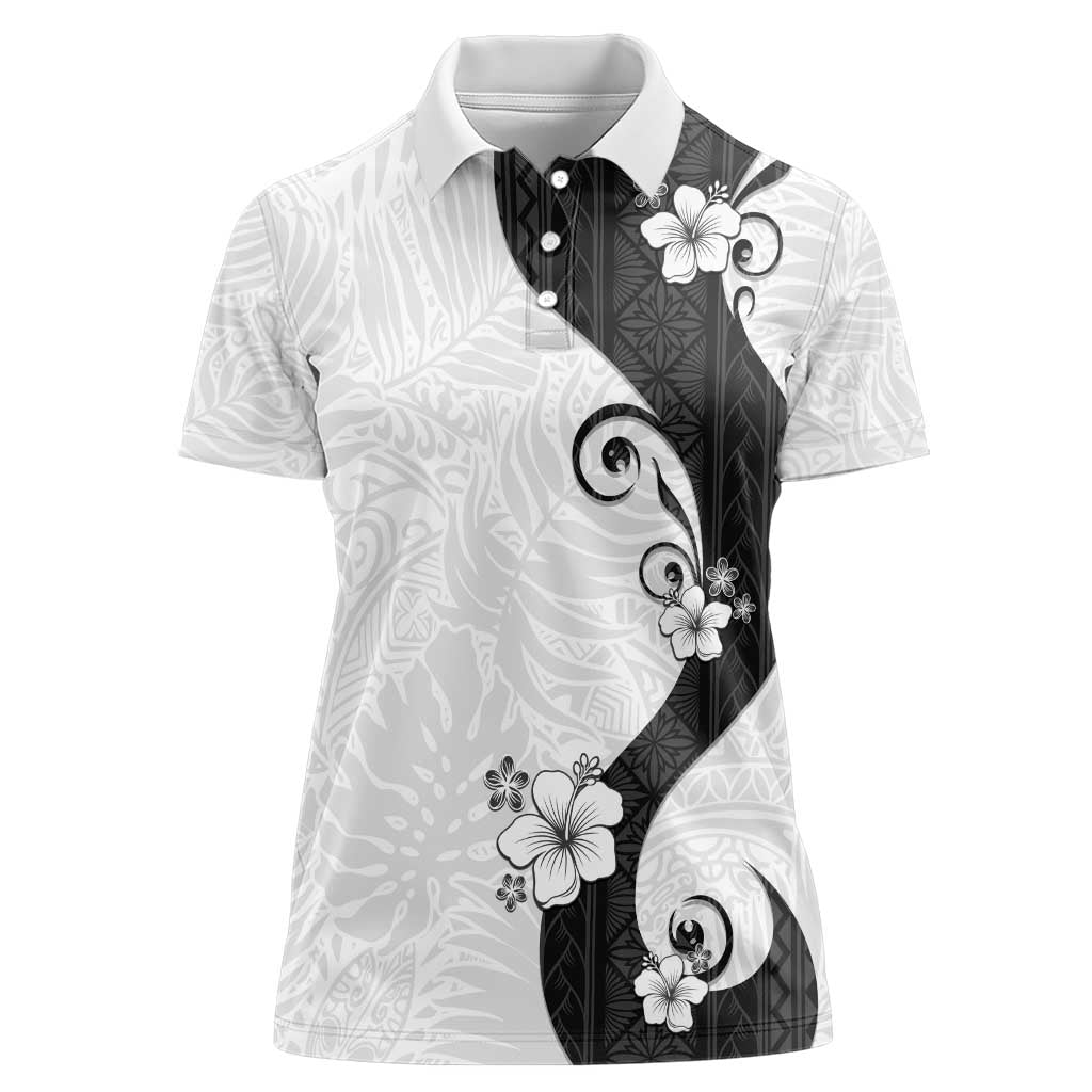 Polynesia Hibiscus Women Polo Shirt White Curve Motif LT05 Female White - Polynesian Pride