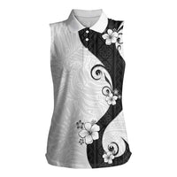 Polynesia Hibiscus Women Sleeveless Polo Shirt White Curve Motif - Polynesian Pride