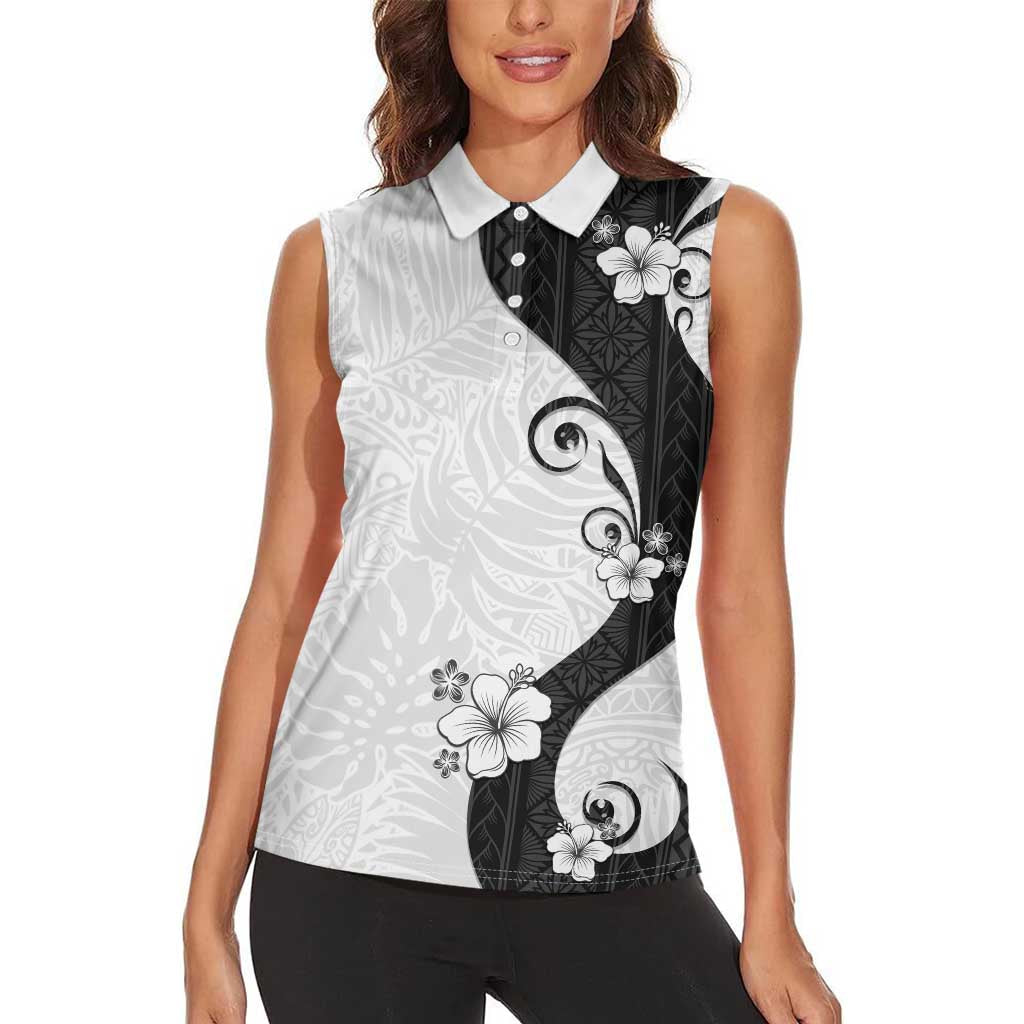 Polynesia Hibiscus Women Sleeveless Polo Shirt White Curve Motif - Polynesian Pride