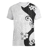 Polynesia Hibiscus Women V-Neck T-Shirt White Curve Motif - Polynesian Pride