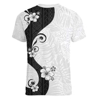Polynesia Hibiscus Women V-Neck T-Shirt White Curve Motif - Polynesian Pride
