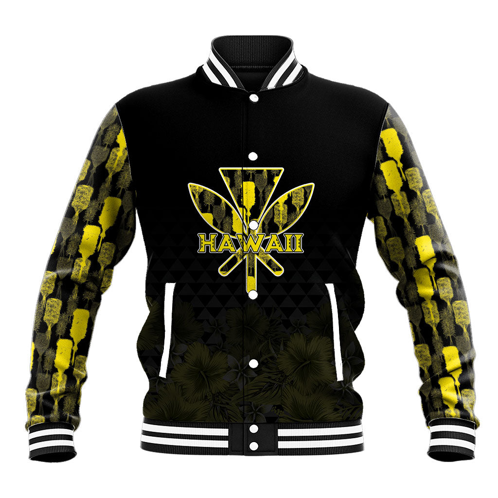 Personalised Aloha Hawaii Kahili Baseball Jacket Kanaka Maoli With Kakau Pattern LT05 Unisex Black - Polynesian Pride