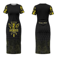 Personalised Aloha Hawaii Kahili Couples Matching Short Sleeve Bodycon Dress and Hawaiian Shirt Kanaka Maoli With Kakau Pattern