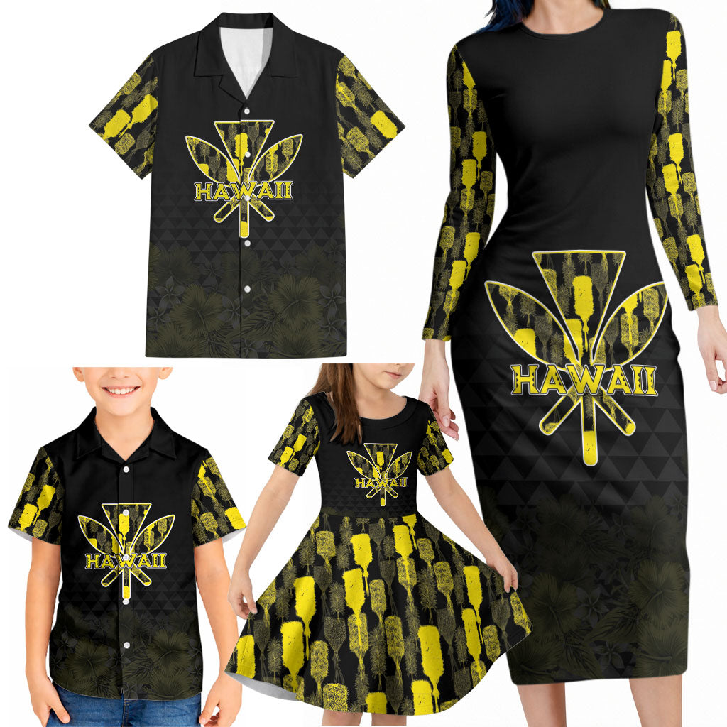 Personalised Aloha Hawaii Kahili Family Matching Long Sleeve Bodycon Dress and Hawaiian Shirt Kanaka Maoli With Kakau Pattern LT05 - Polynesian Pride