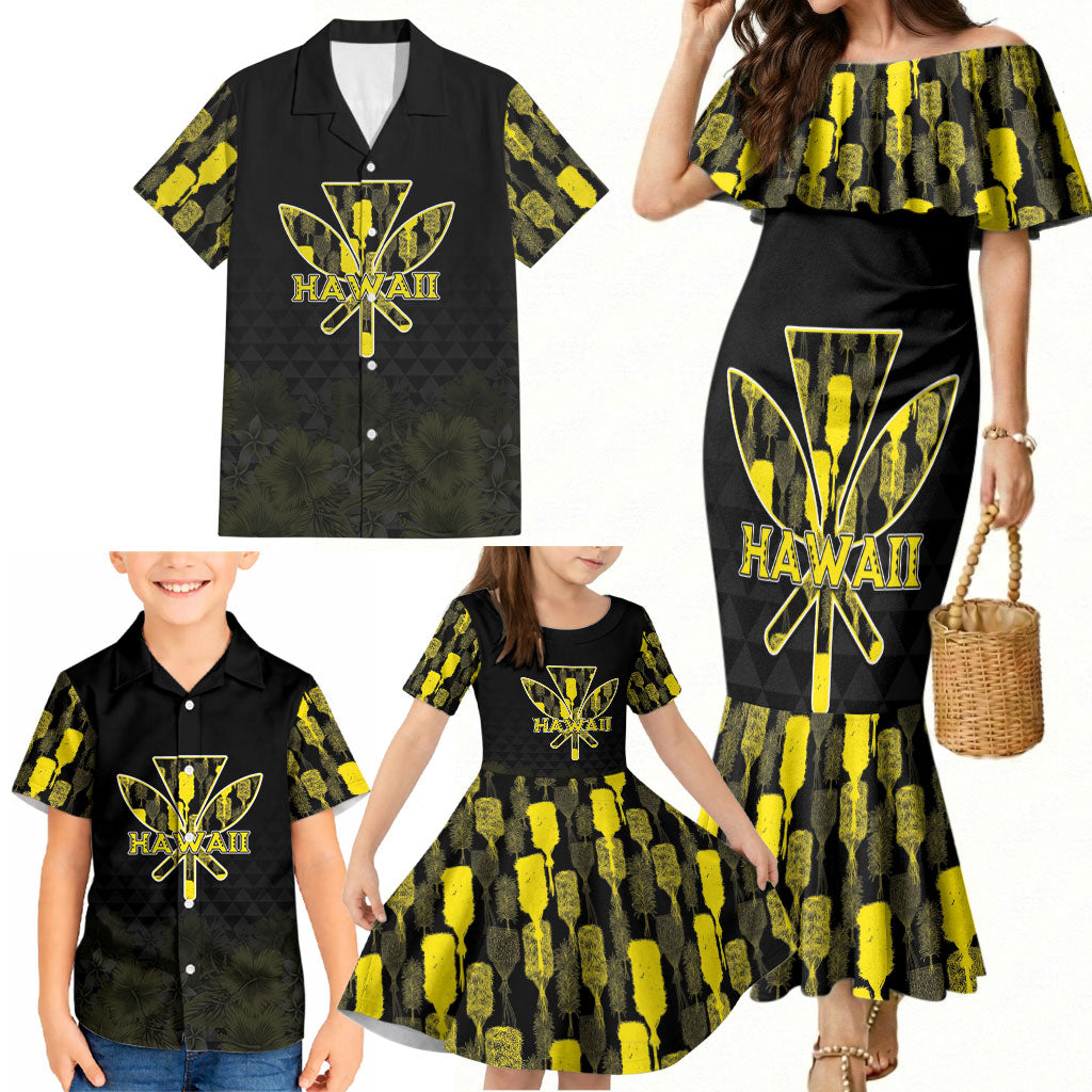 Personalised Aloha Hawaii Kahili Family Matching Mermaid Dress and Hawaiian Shirt Kanaka Maoli With Kakau Pattern LT05 - Polynesian Pride