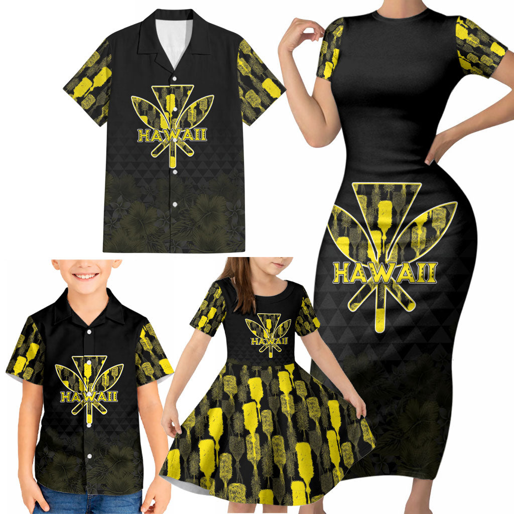 Personalised Aloha Hawaii Kahili Family Matching Short Sleeve Bodycon Dress and Hawaiian Shirt Kanaka Maoli With Kakau Pattern