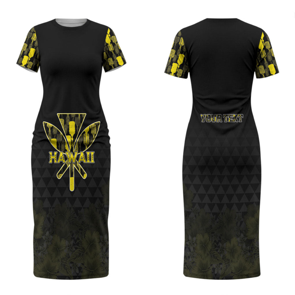 Personalised Aloha Hawaii Kahili Family Matching Short Sleeve Bodycon Dress and Hawaiian Shirt Kanaka Maoli With Kakau Pattern