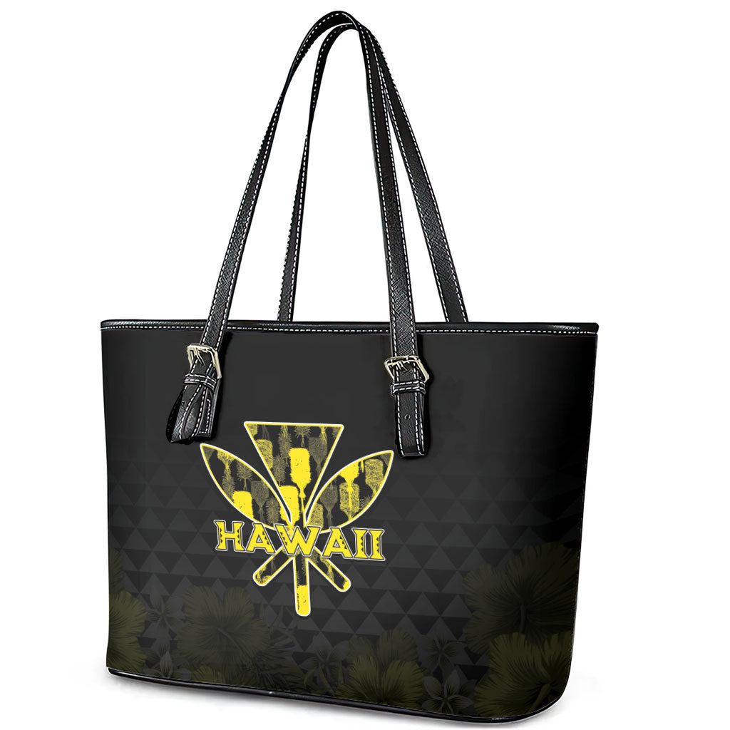 Aloha Hawaii Kahili Leather Tote Bag Kanaka Maoli With Kakau Pattern