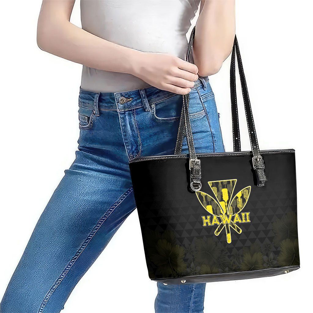 Aloha Hawaii Kahili Leather Tote Bag Kanaka Maoli With Kakau Pattern