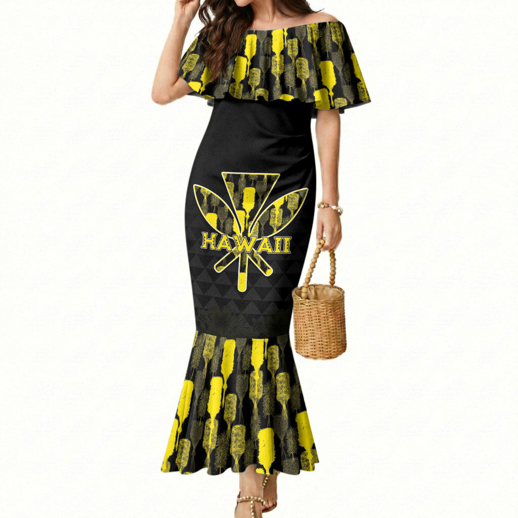 Personalised Aloha Hawaii Kahili Mermaid Dress Kanaka Maoli With Kakau Pattern