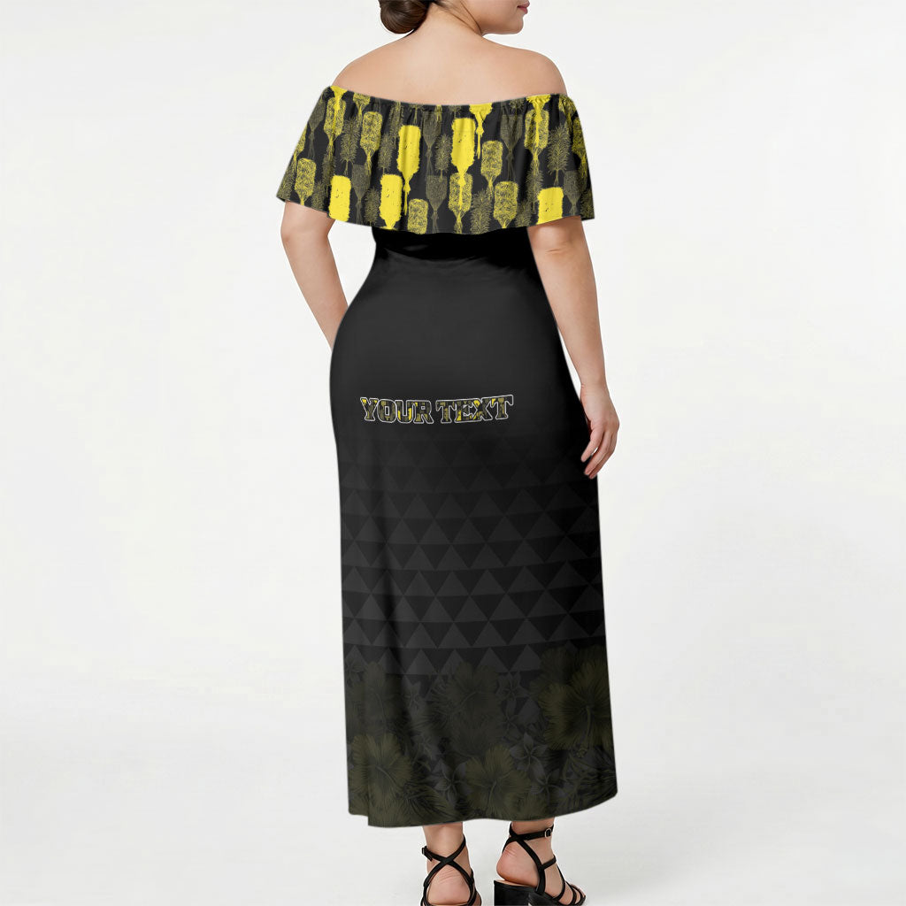 Personalised Aloha Hawaii Kahili Off Shoulder Maxi Dress Kanaka Maoli With Kakau Pattern
