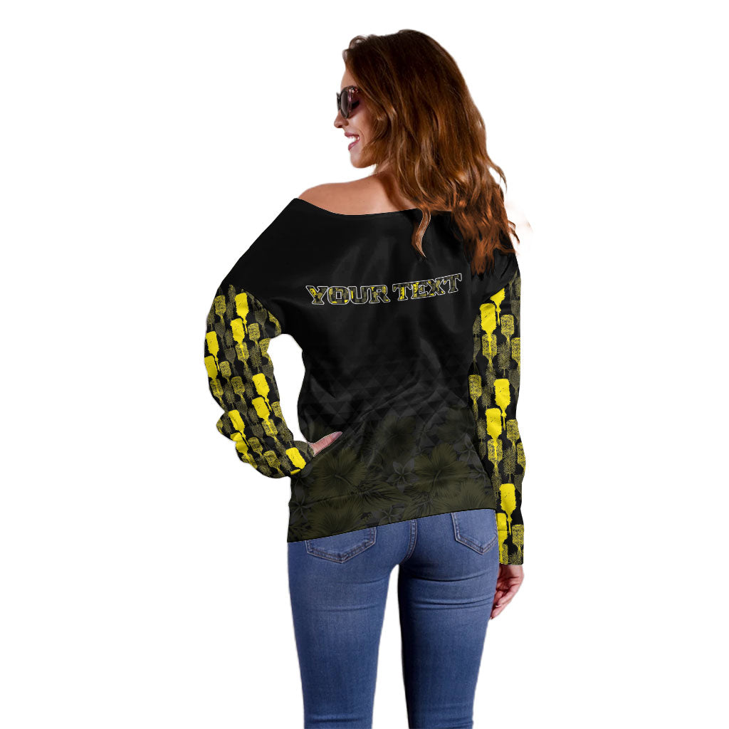 Personalised Aloha Hawaii Kahili Off Shoulder Sweater Kanaka Maoli With Kakau Pattern