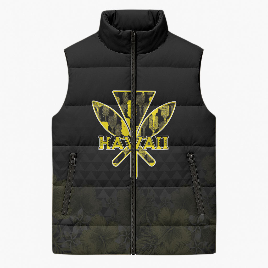 Personalised Aloha Hawaii Kahili Sleeveless Puffer Jacket Kanaka Maoli With Kakau Pattern