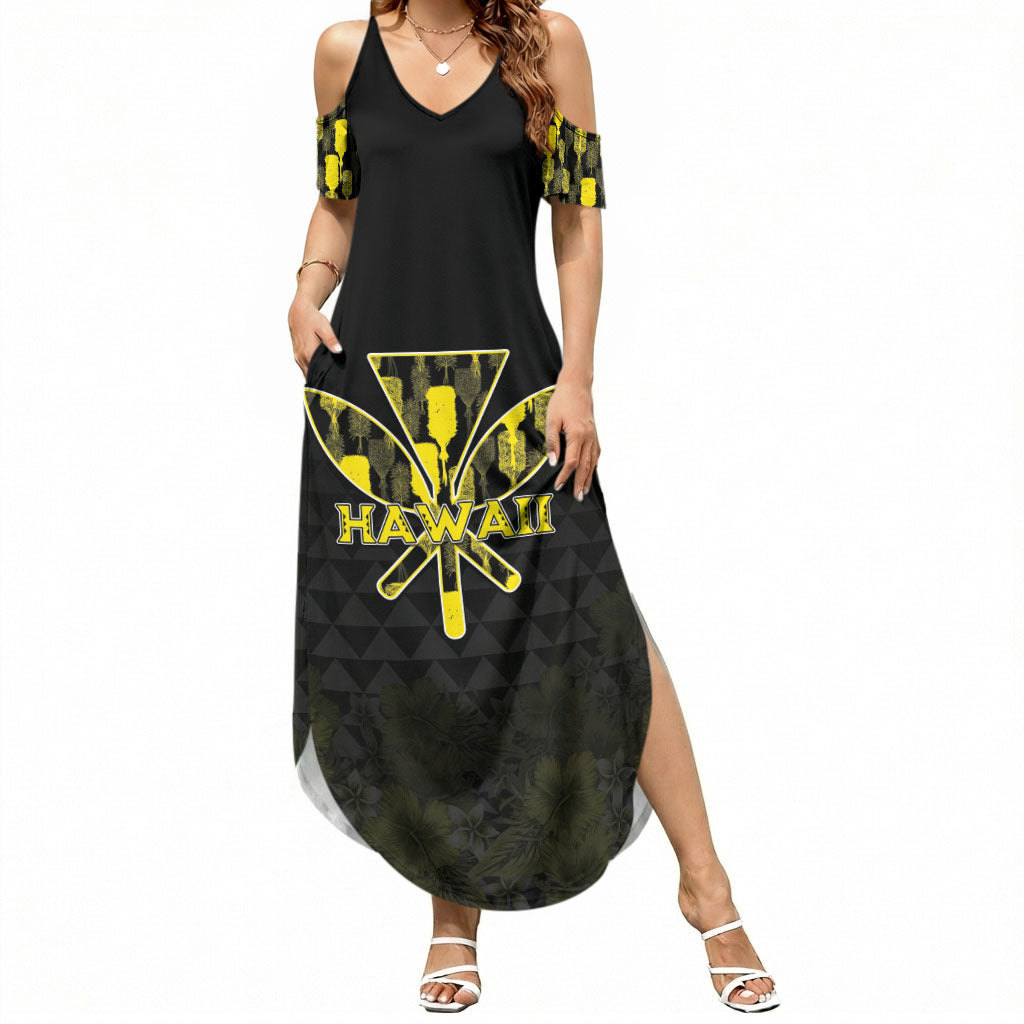 Personalised Aloha Hawaii Kahili Summer Maxi Dress Kanaka Maoli With Kakau Pattern