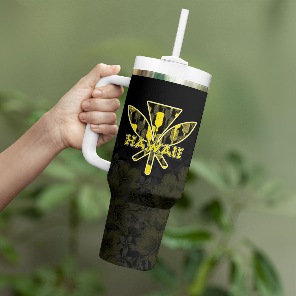 Personalised Aloha Hawaii Kahili Tumbler With Handle Kanaka Maoli With Kakau Pattern