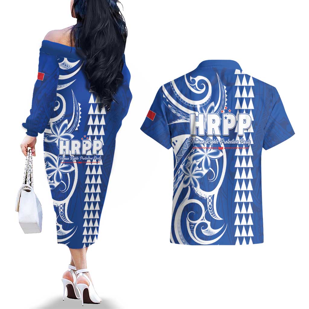 Samoa HRPP Party Couples Matching Off The Shoulder Long Sleeve Dress and Hawaiian Shirt Polynesian Pattern - Polynesian Pride