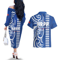 Samoa HRPP Party Couples Matching Off The Shoulder Long Sleeve Dress and Hawaiian Shirt Polynesian Pattern - Polynesian Pride