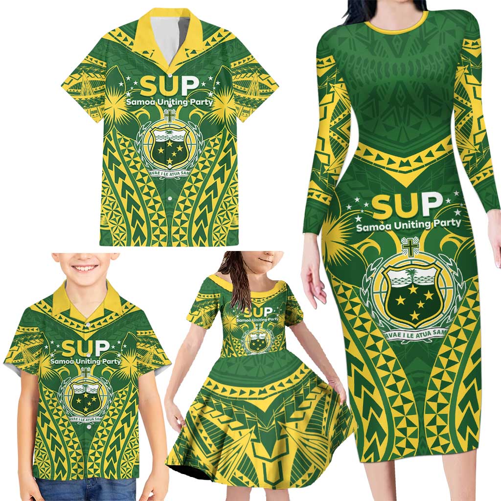 Samoa SUP Family Matching Long Sleeve Bodycon Dress and Hawaiian Shirt Samoan Coat Of Arms LT05 - Polynesian Pride