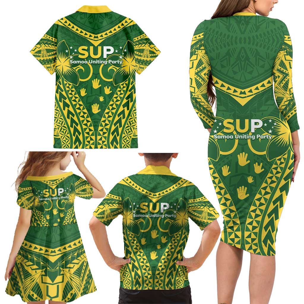 Samoa SUP Family Matching Long Sleeve Bodycon Dress and Hawaiian Shirt Samoan Coat Of Arms LT05 - Polynesian Pride