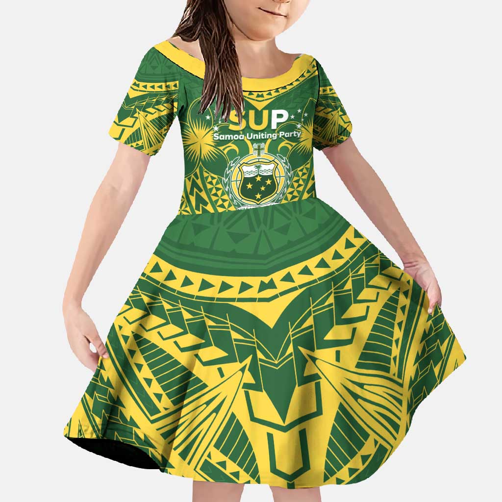 Samoa SUP Family Matching Mermaid Dress and Hawaiian Shirt Samoan Coat Of Arms LT05 Daughter's Dress Green - Polynesian Pride