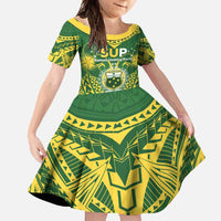 Samoa SUP Family Matching Mermaid Dress and Hawaiian Shirt Samoan Coat Of Arms LT05 Daughter's Dress Green - Polynesian Pride