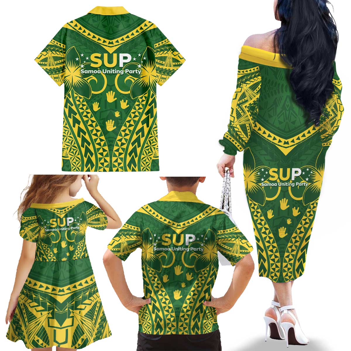 Samoa SUP Family Matching Off The Shoulder Long Sleeve Dress and Hawaiian Shirt Samoan Coat Of Arms LT05 - Polynesian Pride