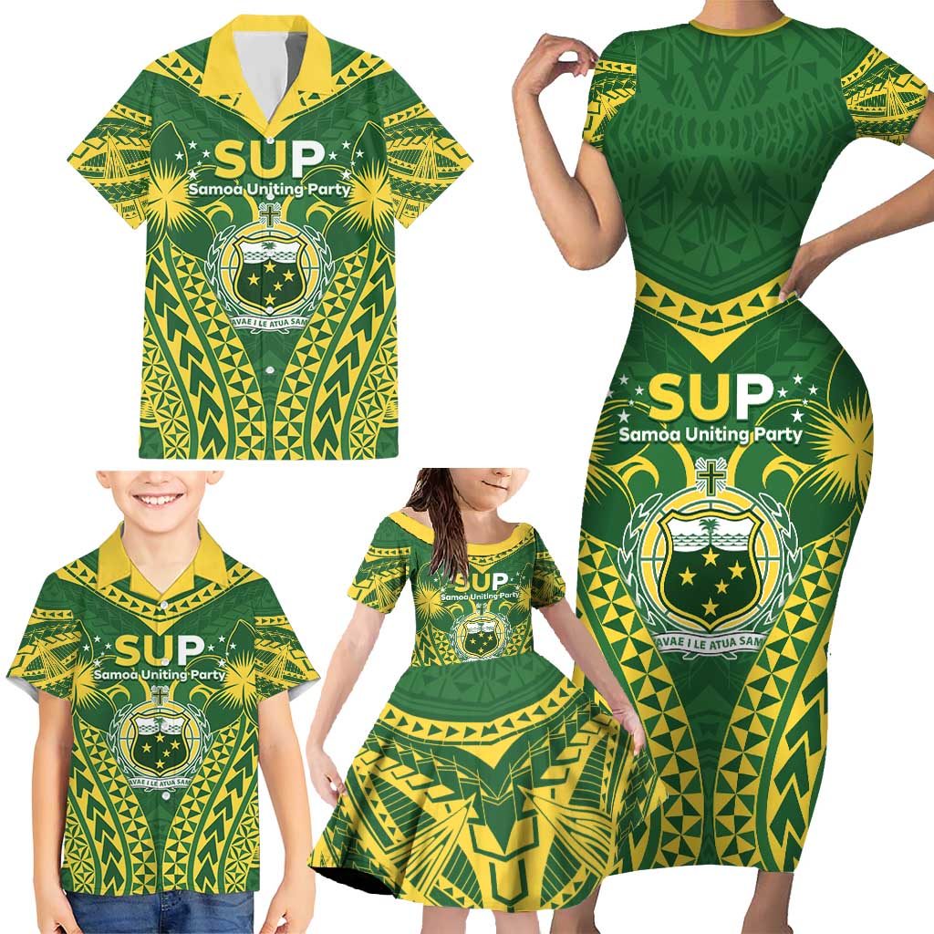 Samoa SUP Family Matching Short Sleeve Bodycon Dress and Hawaiian Shirt Samoan Coat Of Arms LT05 - Polynesian Pride