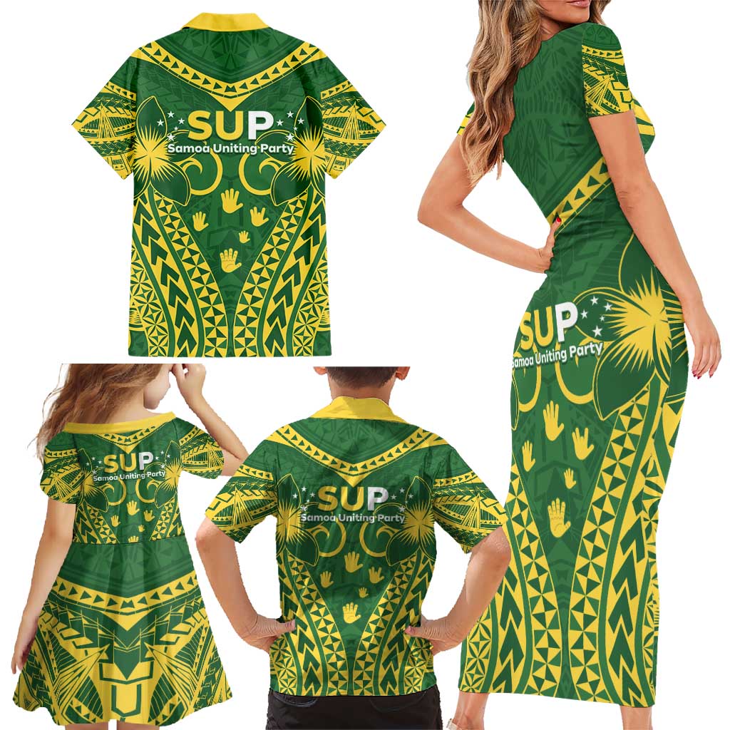 Samoa SUP Family Matching Short Sleeve Bodycon Dress and Hawaiian Shirt Samoan Coat Of Arms LT05 - Polynesian Pride