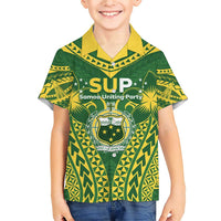 Samoa SUP Family Matching Short Sleeve Bodycon Dress and Hawaiian Shirt Samoan Coat Of Arms LT05 Son's Shirt Green - Polynesian Pride