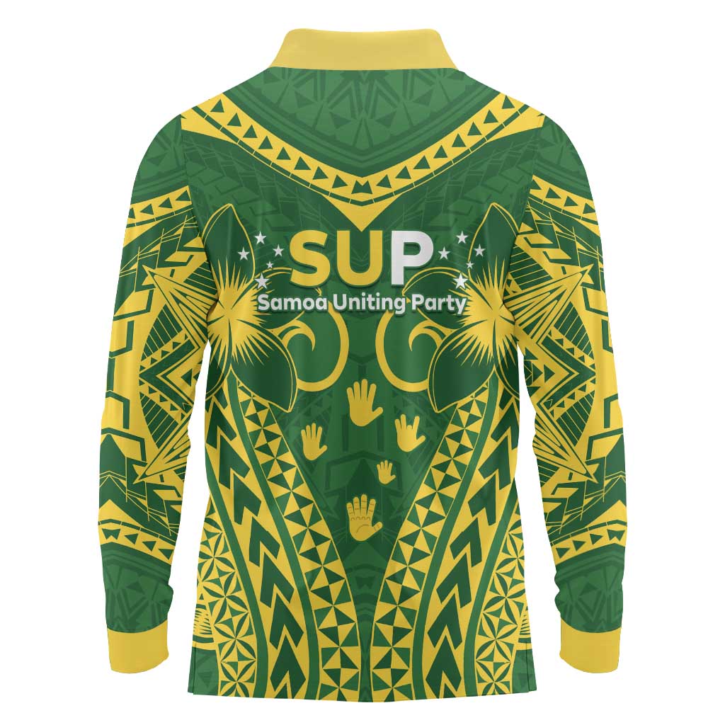 Samoa SUP Long Sleeve Polo Shirt Samoan Coat Of Arms - Polynesian Pride