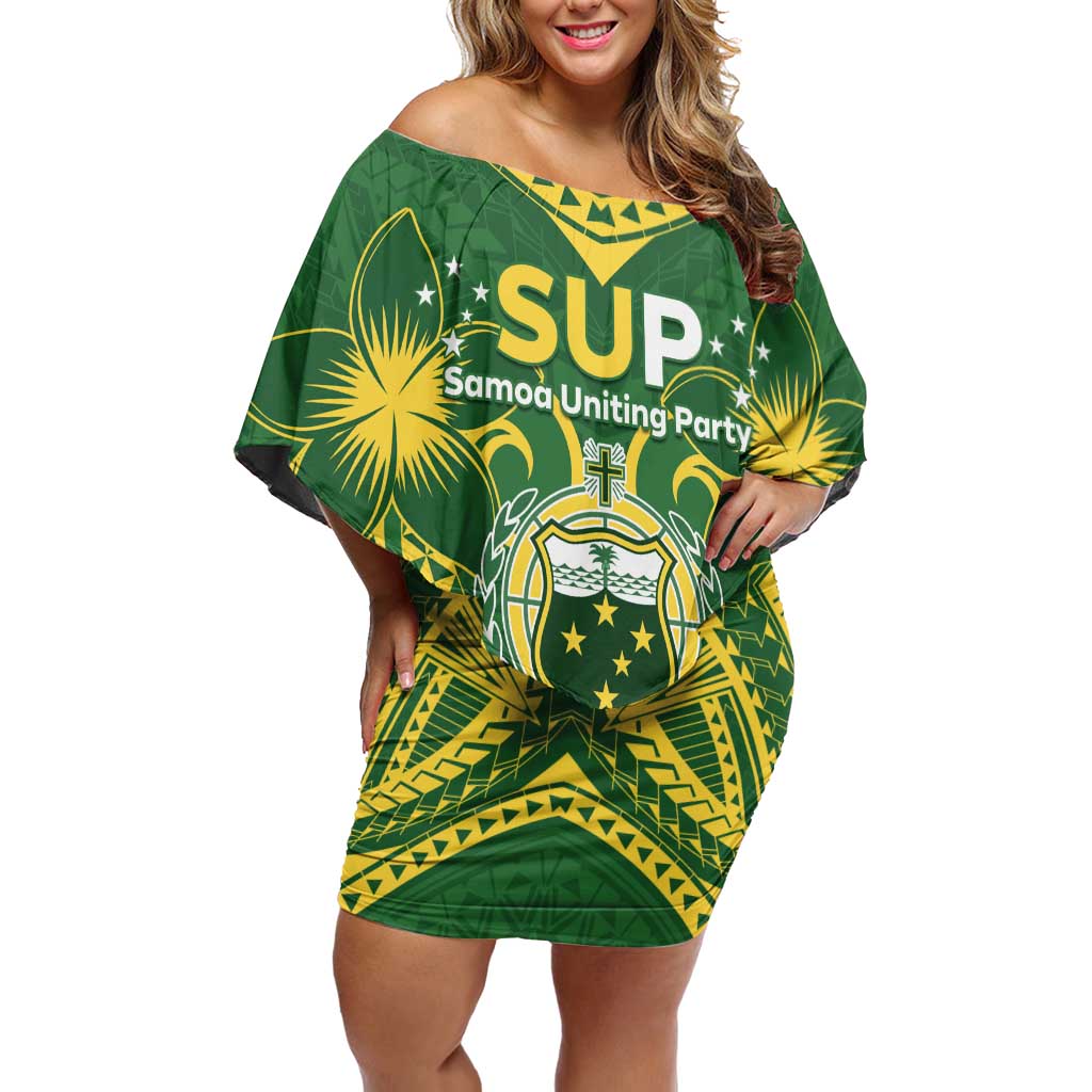 Samoa SUP Off Shoulder Short Dress Samoan Coat Of Arms - Polynesian Pride