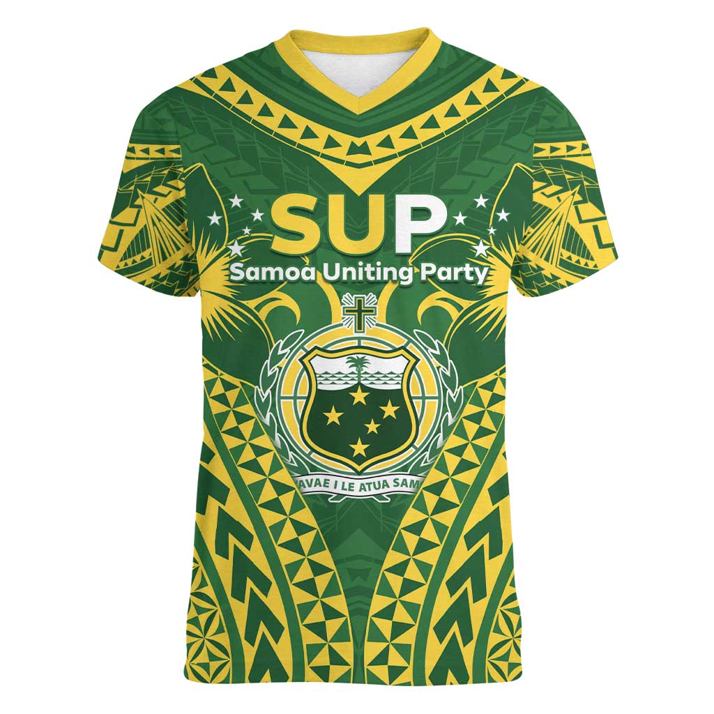 Samoa SUP Women V-Neck T-Shirt Samoan Coat Of Arms - Polynesian Pride