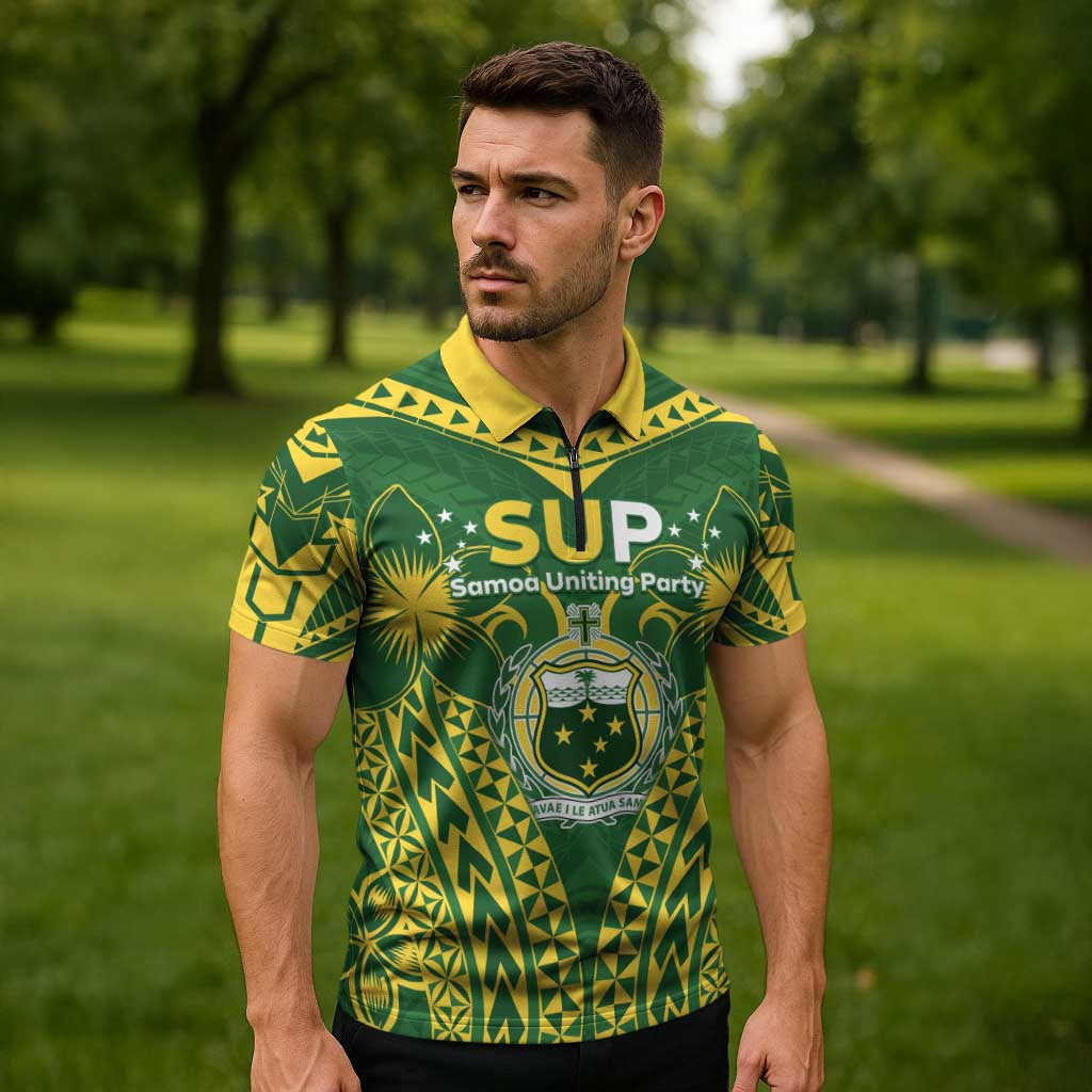 Samoa SUP Zipper Polo Shirt Samoan Coat Of Arms - Polynesian Pride
