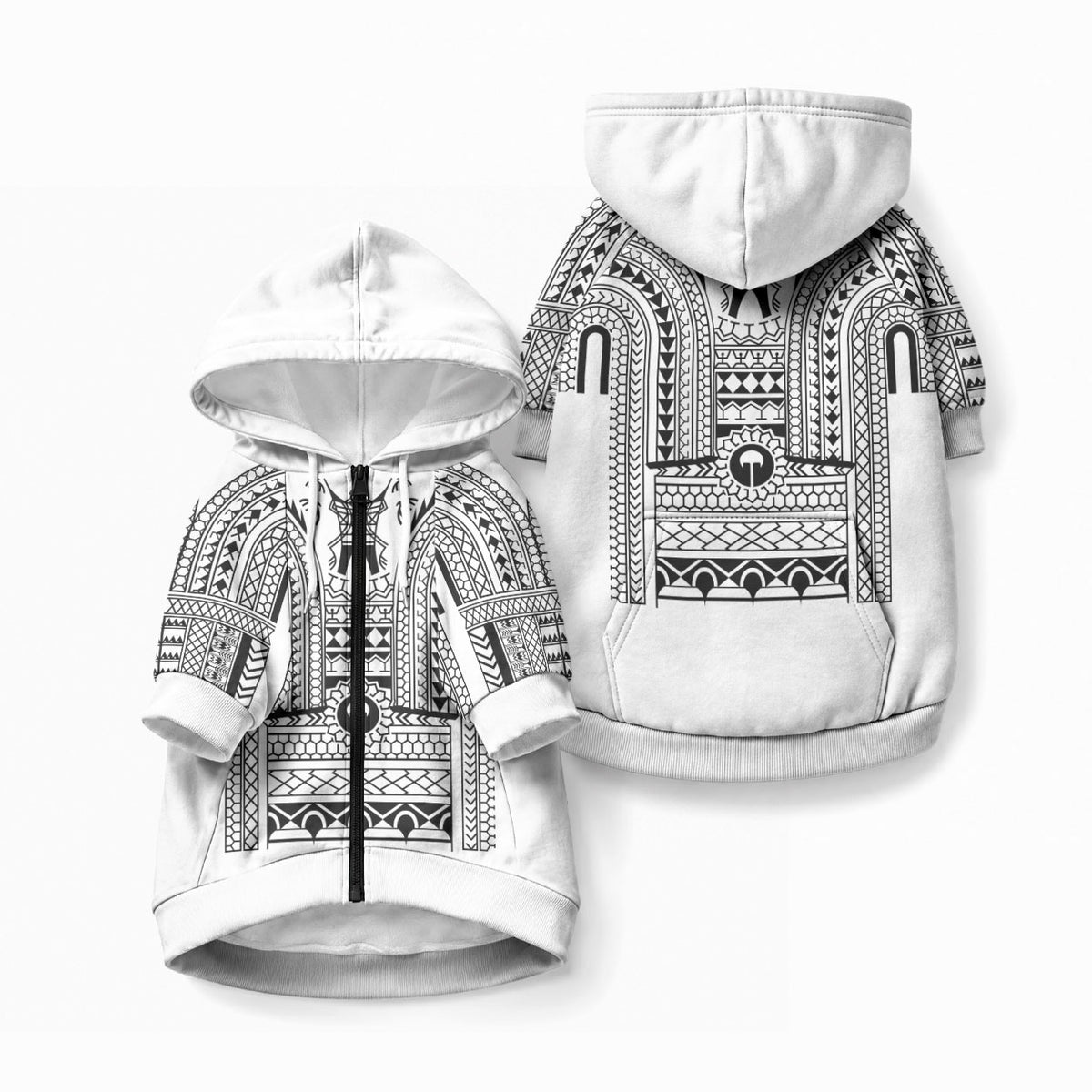 Philippines Igorot Tribal Art Tattoo White Pet Hoodie LT05 Zip-up White - Polynesian Pride